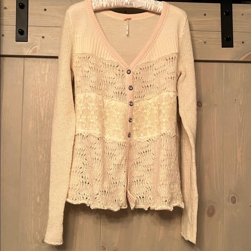 Free People Cream Lace Cardigan